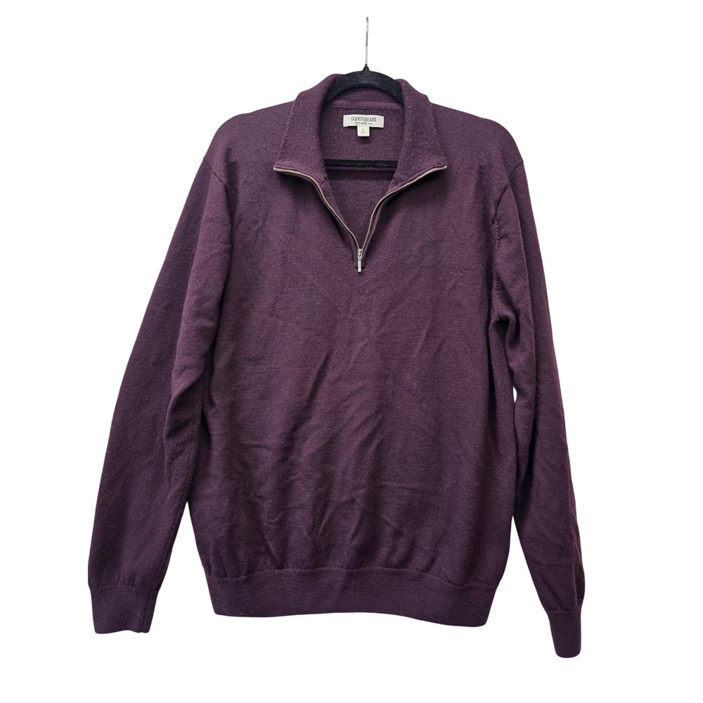 Goodthreads Mens XL Plum Purple 100% Merino Wool Quarter Zip‎ Pullover Sweater